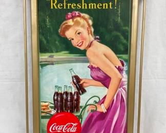 1949 FRAMED COKE CB LADY W/ BOTTLES