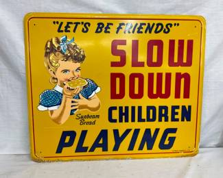 SST 1959 OLD STOCK SUNBEAM SLOW DOWN CHILDREN PLAYING SIGN