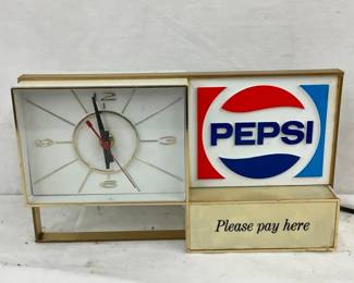 PEPSI PAY HERE COUNTER CLOCK