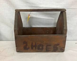 EARLY WOODEN SHOE SHINE CARRIER