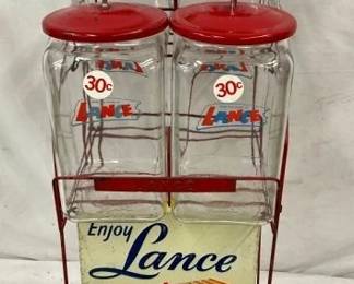 4 JAR LANCE RACK W/ SIGN AND JARS