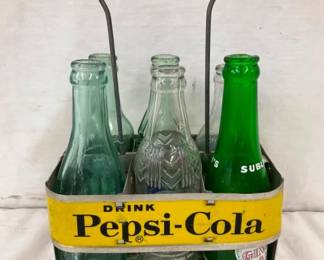 EARLY ALUM. PEPSI COLA CARRIER W/ BOTTLE