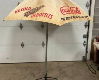 EARLY ORG. COCA-COLA UMBRELLA W/STAND