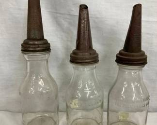 EARLY GLASS OIL BOTTLES W/ CAPS