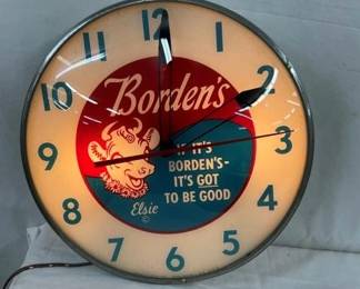 15IN BORDENS LIGHTUP PAM CLOCK W/ ELSIE