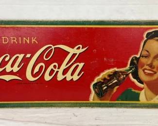 EARLY MASONITE DRINK COKE SIGN W/LADY