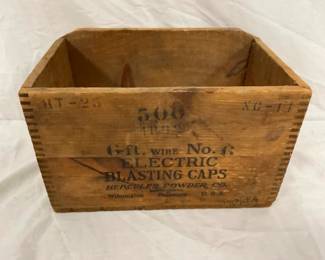 EARLY WOODEN ELE. BLASTING CAPS BOX