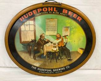 EARLY TIN LITHO HUDEPOHL BEER SIGN