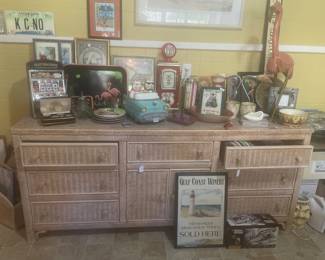 Another large wicker chest   Toy slot machine on left 