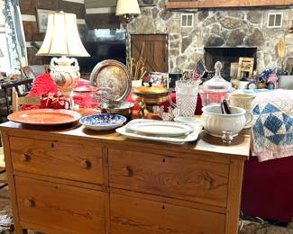 old pine chest, ironstone 