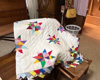 handmade quilt , rushed seat stool
