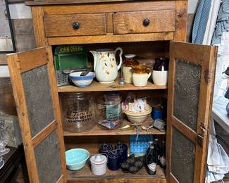 jewel tea pitcher, crock bowls, vintage Toms peanut butter sandwiches jars, storage crocks, pottery pitchers 