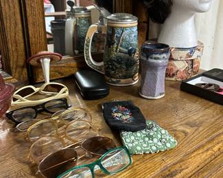 glasses- cheaters, sunglasses , stein