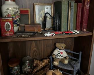 vintage items, castiron iron , old books , Prince Albert tin