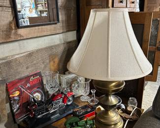 Harley Davidson model motorcycle , brass lamp, crystal 