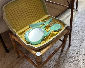 lucite vanity set , rushed seat stool