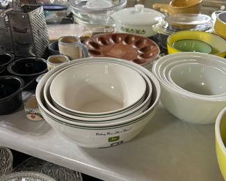 set of John Deere nesting bowls, Fire King nesting bowls