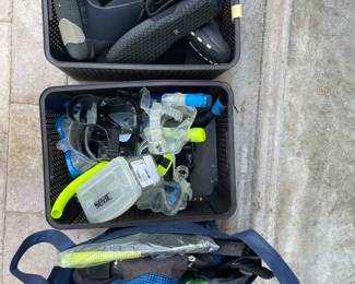scuba booties, snorkels, masks, mesh bags -- not pictured fins