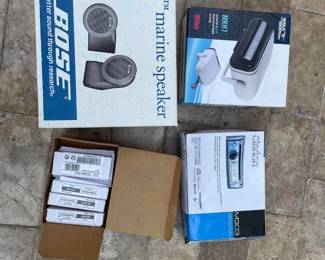Marine Bose speakers, marine radios, etc. Not pictured -- thru hull vents, pole lights, trailer lights