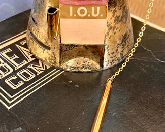 Vtg. Samovar Vodka bottle bank w/ I.O.U. pad and pen 