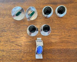 Sampling of the large selection of vintage Taxco sterling earrings