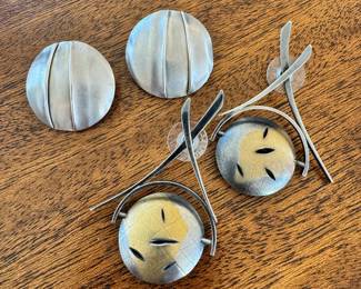 Judith Kinghorn sterling silver round earrings, and very cool sterling silver/24kt gold drop earrings, both pairs are signed