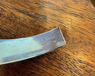 Vintage La Des Glanzer sterling silver, 14kt gold & moonstone abstract cuff bracelet, marked