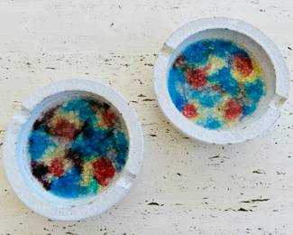Two incredible 1960’s Bittosi Italy fused glass & ceramic ashtrays