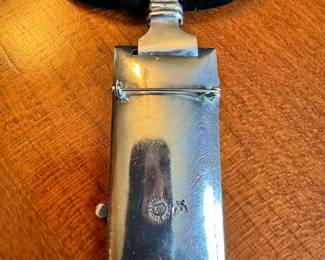 Unique & rare sterling silver pendant/brooch on velvet cord with silver tips by Mexican Modernist Salvador Teran 