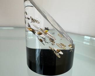 Vintage lucite “Clock Parts” paperweight, attributed to Pierre Giraudon
