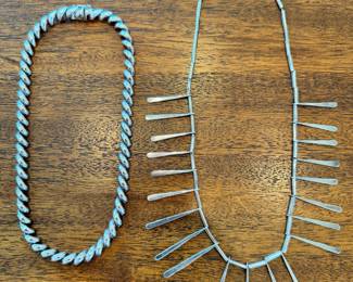Sterling silver necklaces including a vintage Taxco necklace marked MO.