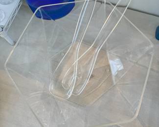 Very cool vintage lucite salad bowl with serving utensils 