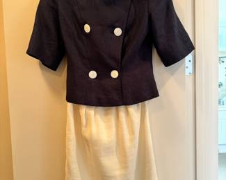 Vintage navy blue & ivory linen two-piece set
