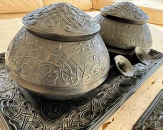 Early 1900’s bronze Celtic Knot desk set by Marshall Field & Co., marked