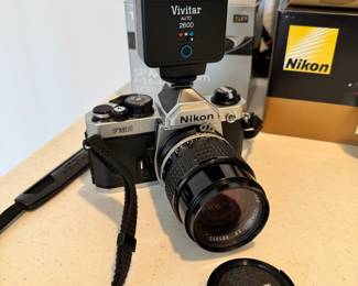 Vintage Nikon FM2 35mm camera with Vivitar Auto 2600 flash