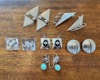 Sampling of the large selection of vintage Taxco sterling earrings