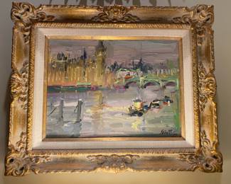 #20      12 x 16 $3,850 Jeffrey Pratt Impressionistic painting of sailboats 