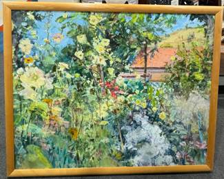 Rose Naftulin Large Signed Oil “ Up Against The Garden” 