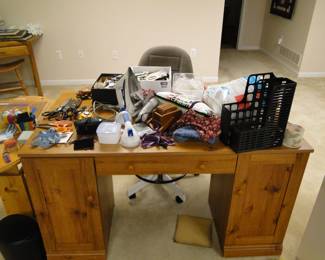 Solid wood desk, with plenty of storage space, and craft items on top too