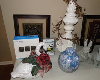 Indoor camera with dog bark collar, and Japanese vase 