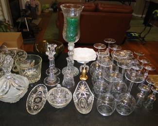 More stemware, candle holders, cut glass and crystal too