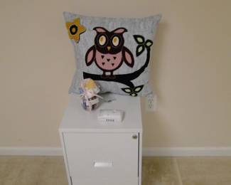 Nice Owl pillow, and two drawer filing cabinet