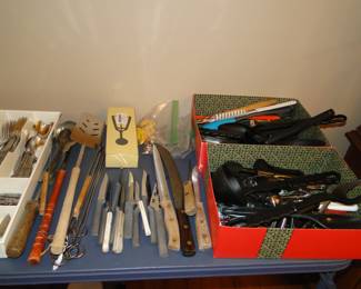 Kitchen utensils, and knives, flip it, serve it, stack it and smack it, we got it.