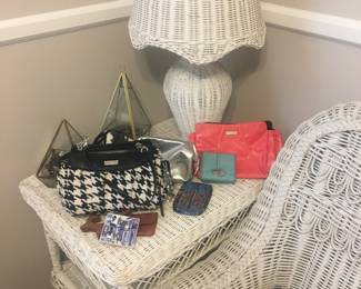 White Wicker end table and matching Wicker lamp!  Go beautifully with the gorgeous White Wicker Antique sofa we are offering!