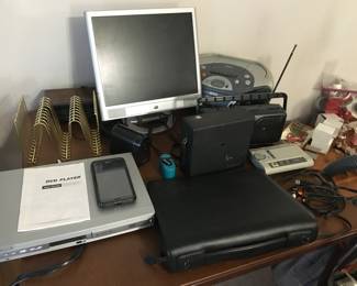 Electronics! HP Monitor, DVD player, Portable CD, AM/FM player, clock radio, Vintage items...all work!