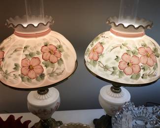 Two matching lamps with Dogwood motif...beautiful and in excellent shape!
