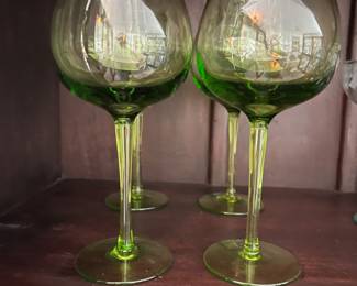 4 green wine glasses