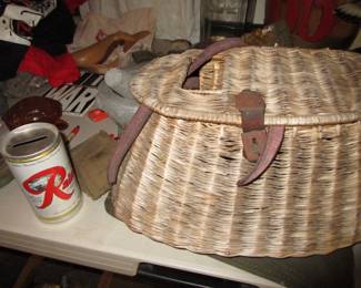 Vintage Rainier beer bank, fishing kreel
