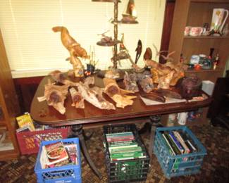 Books, Duncan Phyfe vintage table, carvings and more