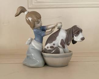 lladro girl washing dog